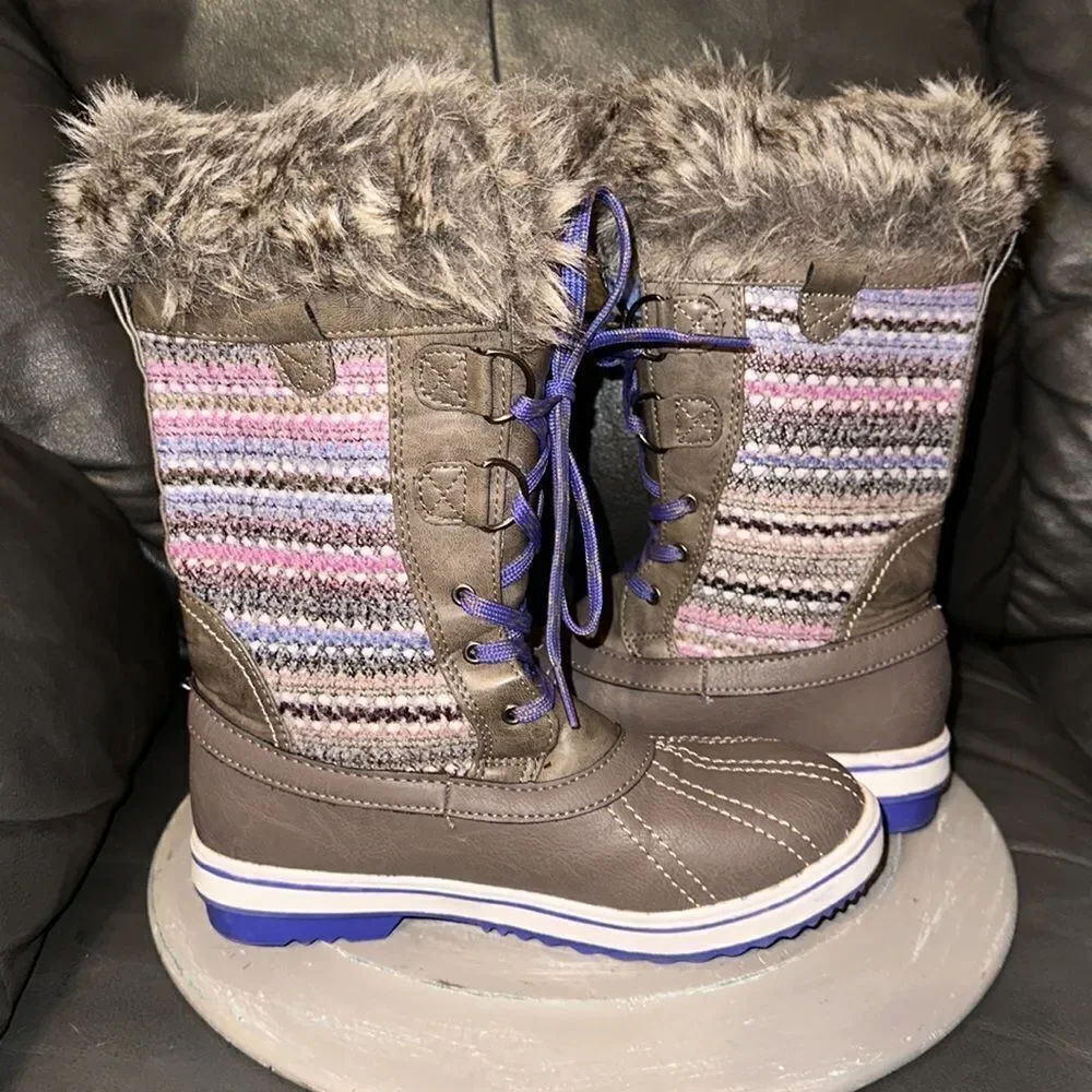 Northside 5 Taupe Purple Faux Fur Faux Leather Sweater Winter Snow Boots